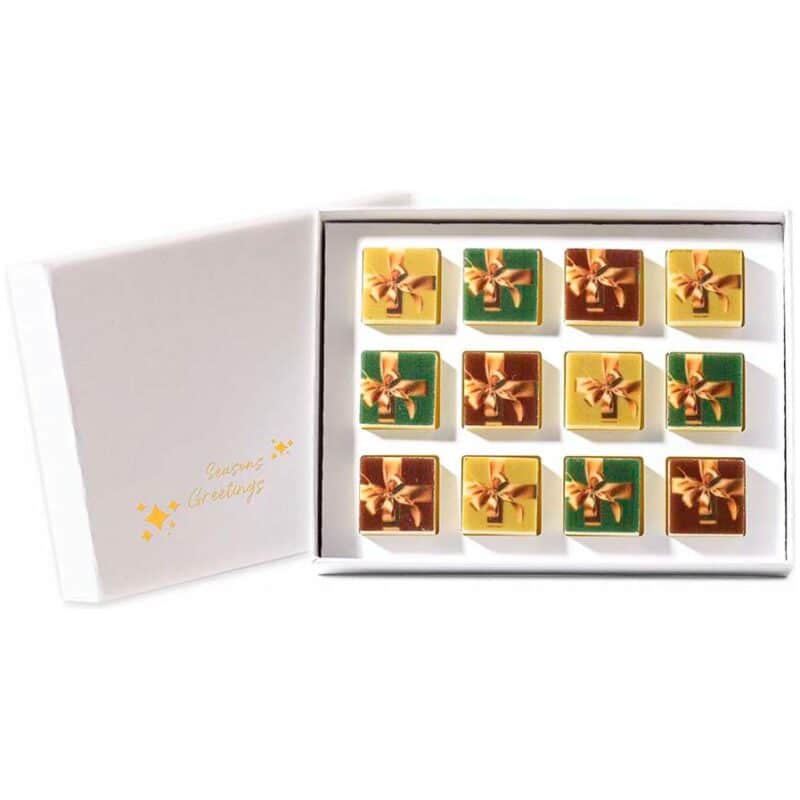 white chocolate presents square - 12 piece Gift-Wrapped White Chocolate Cubes - Little Cocoa