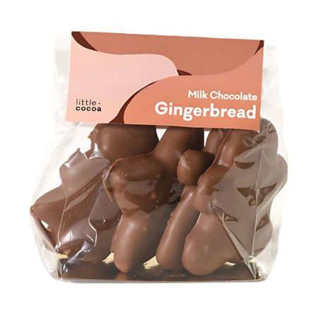 chocolate coated gingerbread presented in a clear packet with a label reading ''milk chocolate gingerbread''